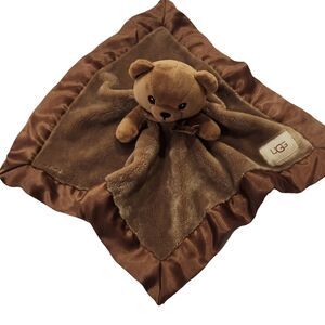 UGG Baby Brown Bear Lovey Security Blankie Plush Satin Trim Soft